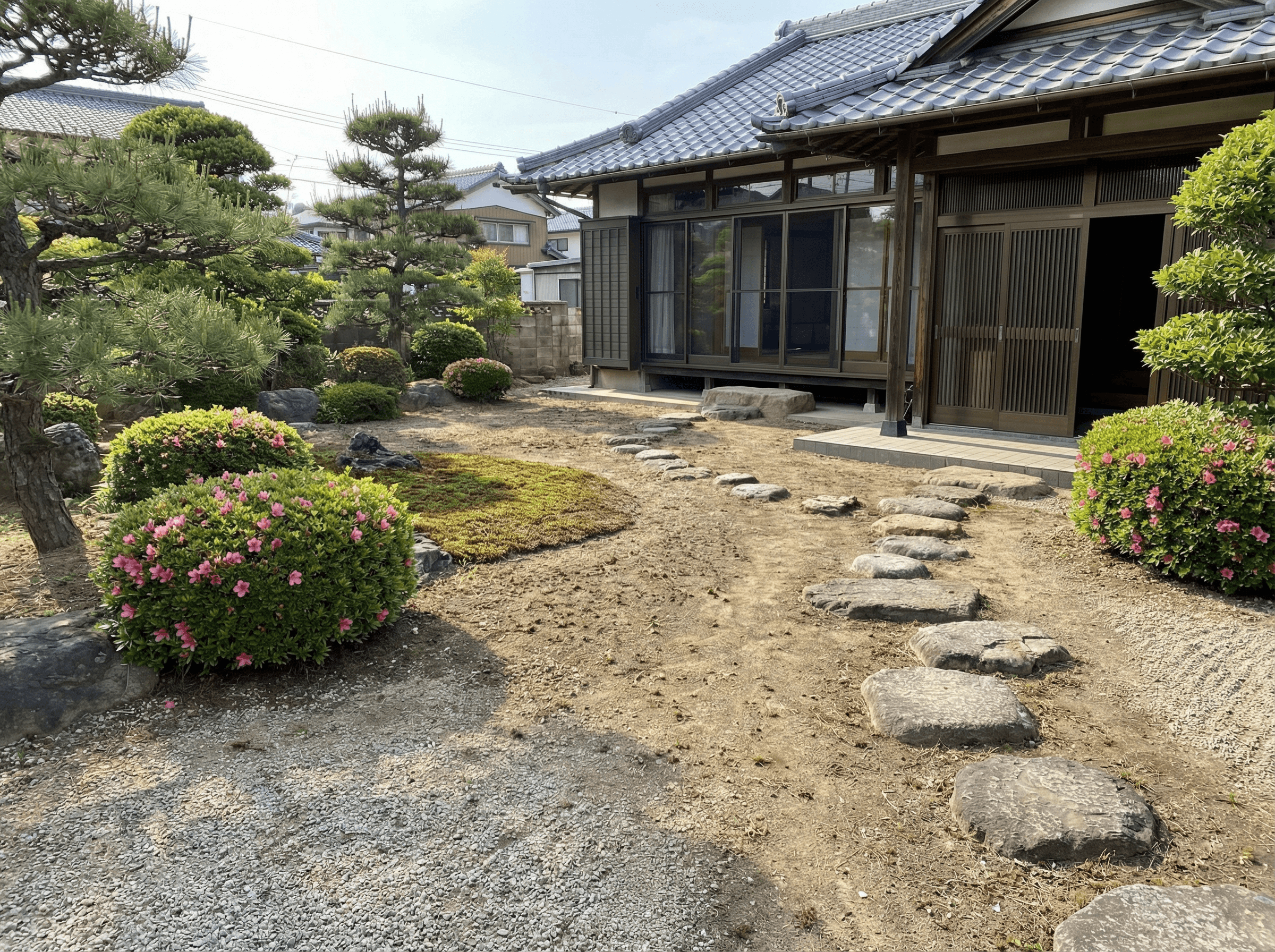 After:除草剤散布後、すっきりと手入れされた庭